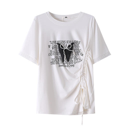 【大码女装小众别致上衣】胖mm短袖个性系带T恤130-320斤 立体别致蝴蝶 印字母上衣 商品图5