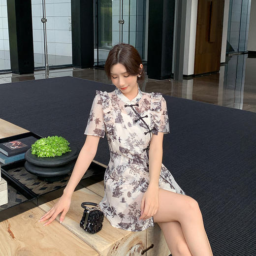 奢姿大码女装年夏季新款减龄水墨印花三件套胖妹妹时尚套装8942990005 商品图4