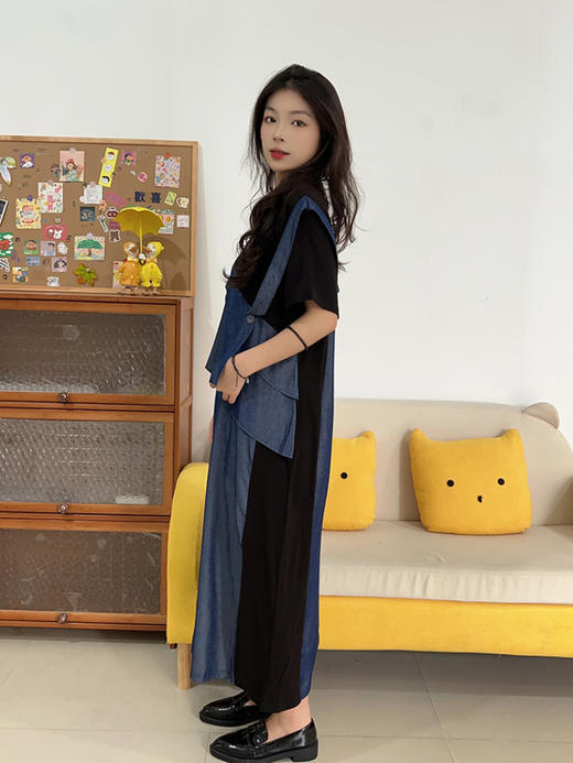 【大码女装拼接连衣裙】夏季款 130-320斤胖mm 开衩宽松背带假两件裙装 商品图1