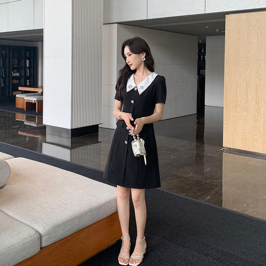 [奢姿轻奢系列]撞色链条连衣裙大码女装夏季新款胖妹妹翻领裙子8942826387 商品图2