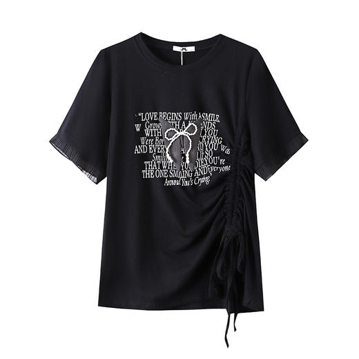 【大码女装小众别致上衣】胖mm短袖个性系带T恤130-320斤 立体别致蝴蝶 印字母上衣 商品图6