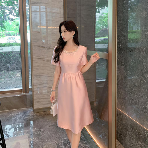 [奢姿轻奢系列]钉珠收腰连衣裙大码女装夏季新款胖妹妹法式裙子8942890041【1】 商品图1