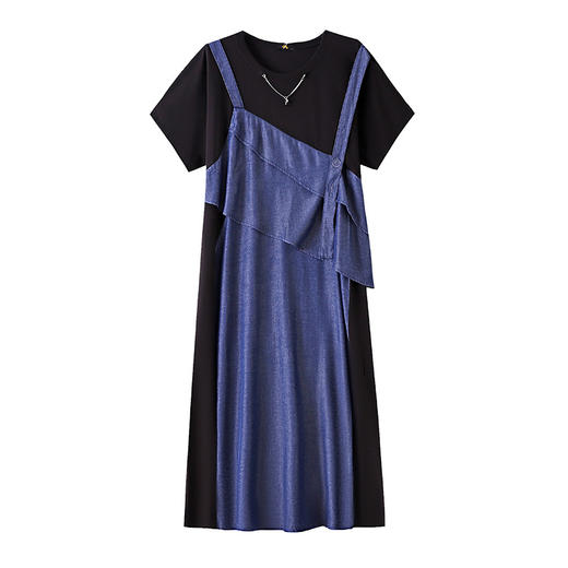 【大码女装拼接连衣裙】夏季款 130-320斤胖mm 开衩宽松背带假两件裙装 商品图5