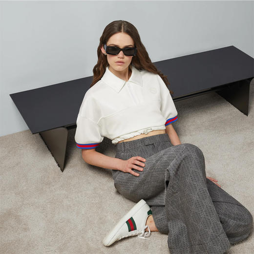 GUCCI 古驰 女士饰织带针织短袖 Polo衫 白色 773728 XJF8V 9088 商品图3
