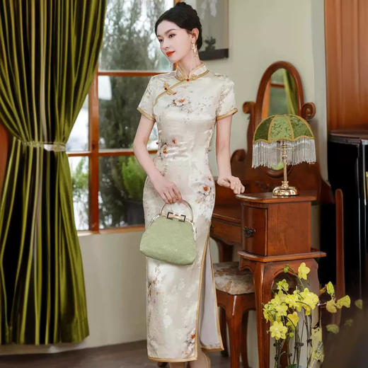 新中式交织桑蚕丝旗袍HQ272 商品图0