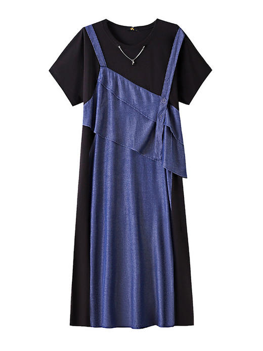 【大码女装拼接连衣裙】夏季款 130-320斤胖mm 开衩宽松背带假两件裙装 商品图4