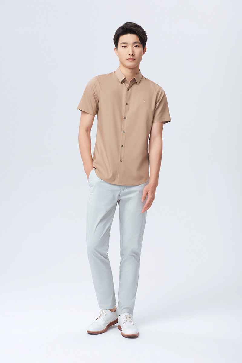 莱克斯顿夏季新款正装系列薄款修身版短袖衬衫f020320153