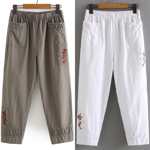 TY2204G3027 妈妈裤子棉麻夏季薄款亚麻中老年人女裤夏装宽松九分裤 商品图2