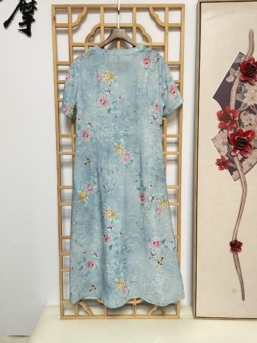 丁摩 苎麻连衣裙旅行印花收腰显瘦棉麻裙子Q122048HS-DY199 商品图13