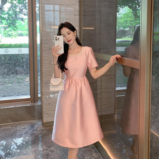 [奢姿轻奢系列]钉珠收腰连衣裙大码女装夏季新款胖妹妹法式裙子8942890041【1】 商品图4
