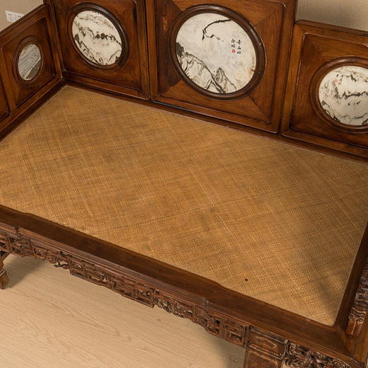 清 红木镶云石七屏风罗汉床 商品图2