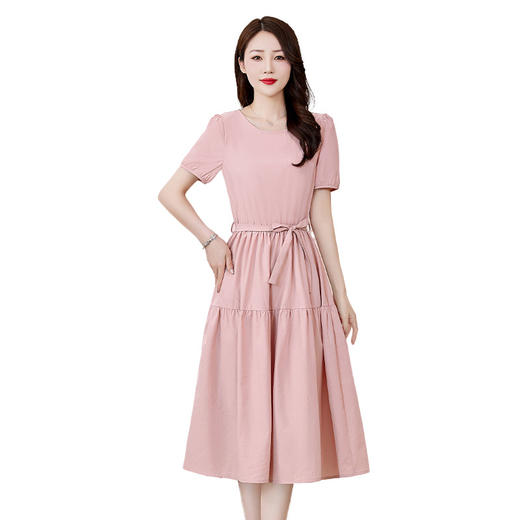 WL99609 2924年夏季新款气质时尚简约通勤收腰显瘦舒适透气百搭纯色连衣裙 商品图4