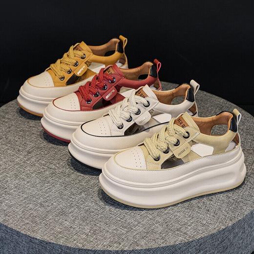 【预售5天】真皮运动凉鞋女款2024夏季新款内增高厚底洞洞鞋镂空透气复古HFE&5558 商品图4