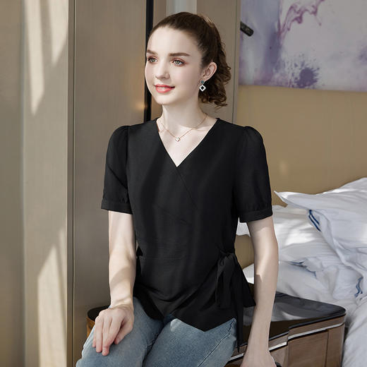 奢姿2025年夏装新款大码女装不规则绑带时尚衬衫胖妹妹百搭上衣9942291287 商品图2