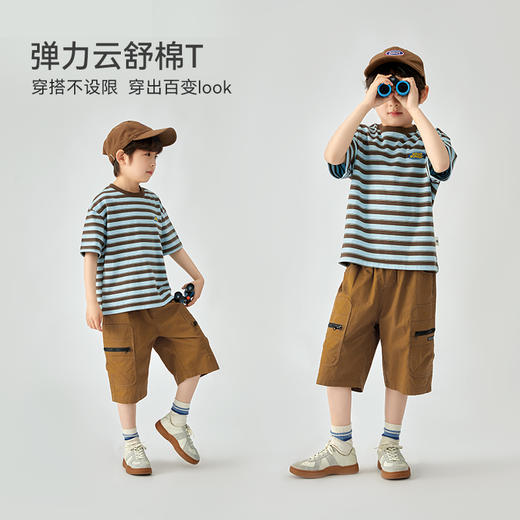 【团购价53】多多家 男童短袖T恤2024夏装新款儿童中大童撞色条纹男孩半袖上衣9530 商品图1