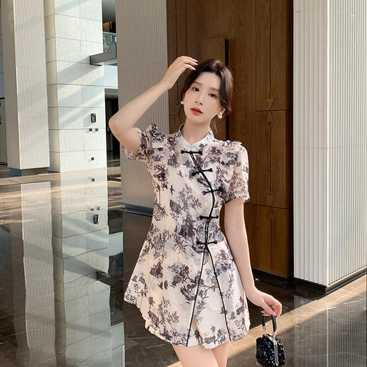 奢姿大码女装年夏季新款减龄水墨印花三件套胖妹妹时尚套装8942990005 商品图7