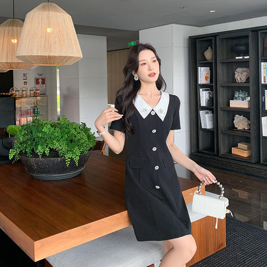 [奢姿轻奢系列]撞色链条连衣裙大码女装夏季新款胖妹妹翻领裙子8942826387 商品图3