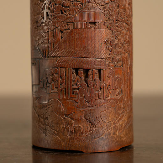 清 竹雕山水人物笔筒 商品图2