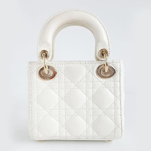 【95新】Dior迪奥 Lady Dior 超迷你手袋 女士白色金扣超迷你戴妃手提单肩包现售价：13000！ 020624NJS04 商品图4