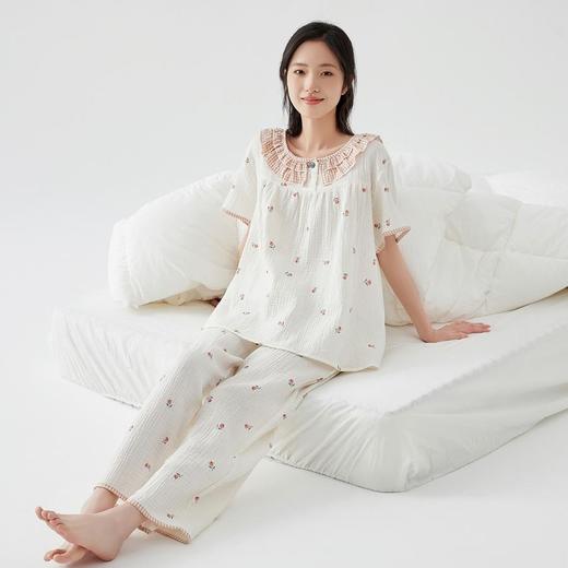 3部顶瓜瓜女士玫瑰双棉纱娃娃领短袖长裤家居服DJJWX-AQ22679 商品图3