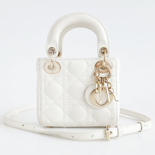 【95新】Dior迪奥 Lady Dior 超迷你手袋 女士白色金扣超迷你戴妃手提单肩包现售价：13000！ 020624NJS04 商品图1