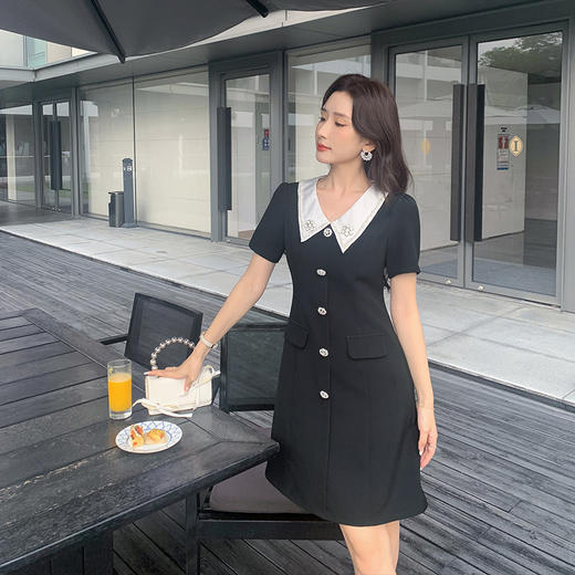 [奢姿轻奢系列]撞色链条连衣裙大码女装夏季新款胖妹妹翻领裙子8942826387 商品图4