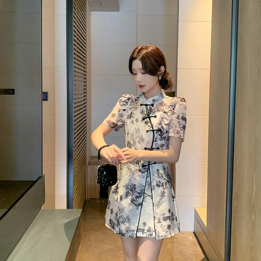 奢姿大码女装年夏季新款减龄水墨印花三件套胖妹妹时尚套装8942990005 商品图8