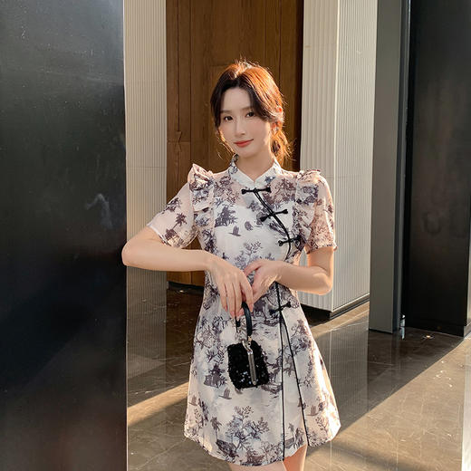 奢姿大码女装年夏季新款减龄水墨印花三件套胖妹妹时尚套装8942990005 商品图6