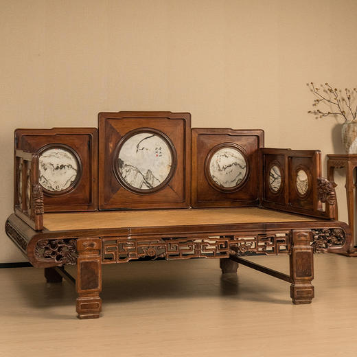 清 红木镶云石七屏风罗汉床 商品图4