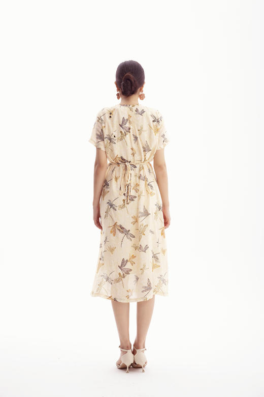 HJ2S57_如梦令色_连衣裙_夏季_优雅复古蜻蜓印花圆领收褶宽松 A 字长裙_高级女装_BERNIEELEN 伯妮斯茵 商品图7