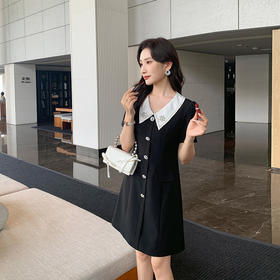 [奢姿轻奢系列]撞色链条连衣裙大码女装夏季新款胖妹妹翻领裙子8942826387