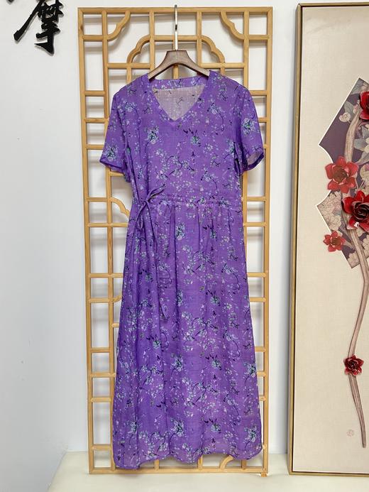 丁摩 苎麻连衣裙旅行印花收腰显瘦棉麻裙子Q122048HS-DY199 商品图7