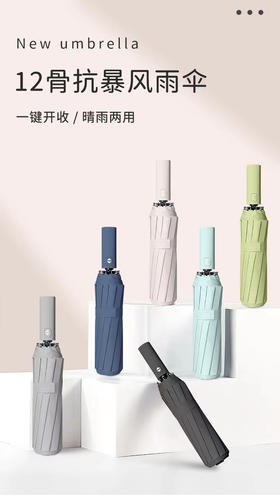 全自动三折叠雨伞两用黑胶防晒防紫外线
