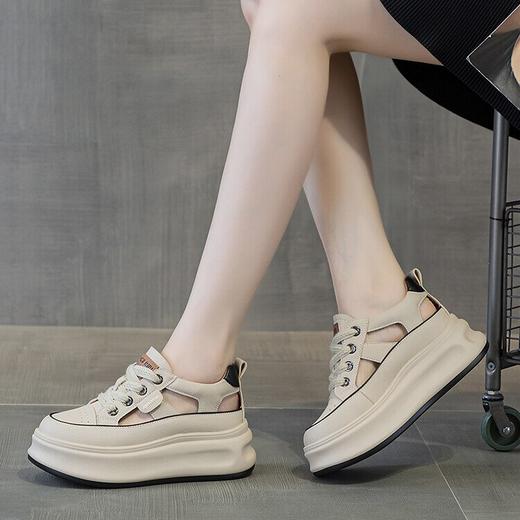 【预售5天】内增高厚底洞洞鞋，镂空透气复古真皮运动凉鞋HFE&5558 商品图2