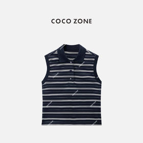 COCO ZONE ”舒曼“设计感翻领背心时尚条纹无袖上衣 CC1B1423