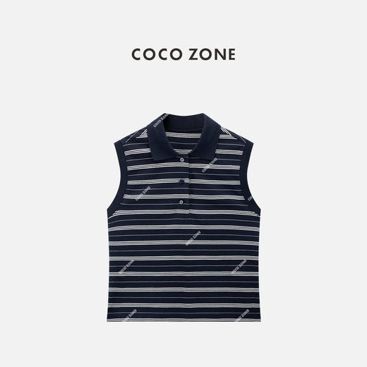 COCO ZONE ”舒曼“设计感翻领背心时尚条纹无袖上衣 CC1B1423 商品图0