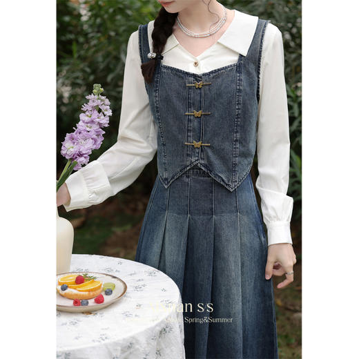 鹿向南《复古少女》法式气质牛仔套装女春季流行时尚套装裙L33550 商品图3