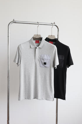 基本都灰色勒 H.B 丝光珠地网棉 口袋翻领短袖POLO衫 TX310