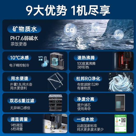 【小家电】西屋弱碱性台式净饮机冷热 家用直饮净水器 免安装台上饮水机 反渗透过滤净饮加热一体机 10度制冷WFHRO-F5曼哈顿星空灰 HF 商品图2