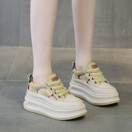 【预售5天】内增高厚底洞洞鞋，镂空透气复古真皮运动凉鞋HFE&5558 商品图3