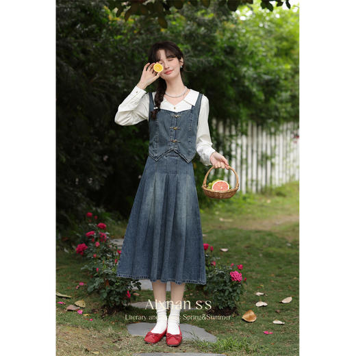鹿向南《复古少女》法式气质牛仔套装女春季流行时尚套装裙L33550 商品图2
