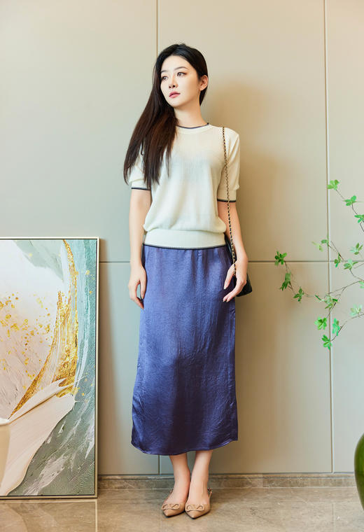 小奶皮|紫调醋酸顺滑半裙 商品图0