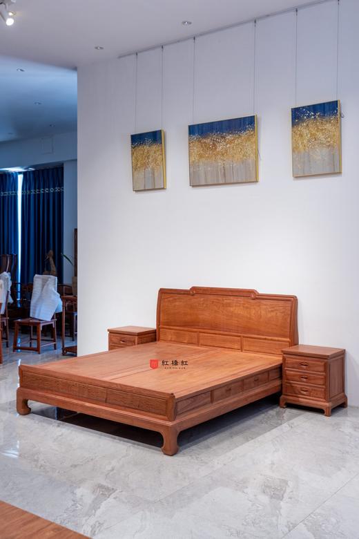 红桥红  家具严选  缅甸花梨（大果紫檀）【180四抽屉如意带屉大脚床】 商品图1