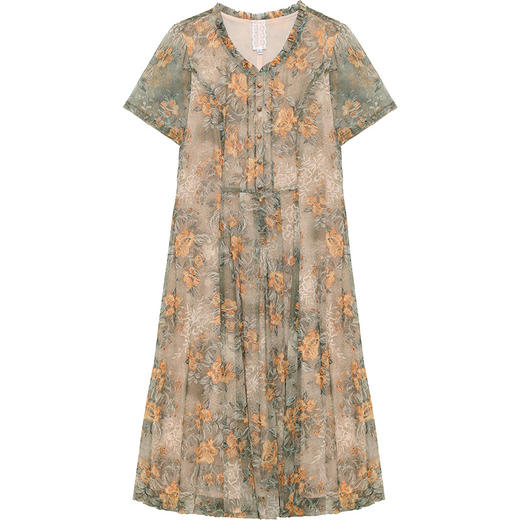 QYMLRX-211124S52-Y 夏季新款花色连衣裙女2024年洋气妈妈装中长款短袖印花裙子 商品图4