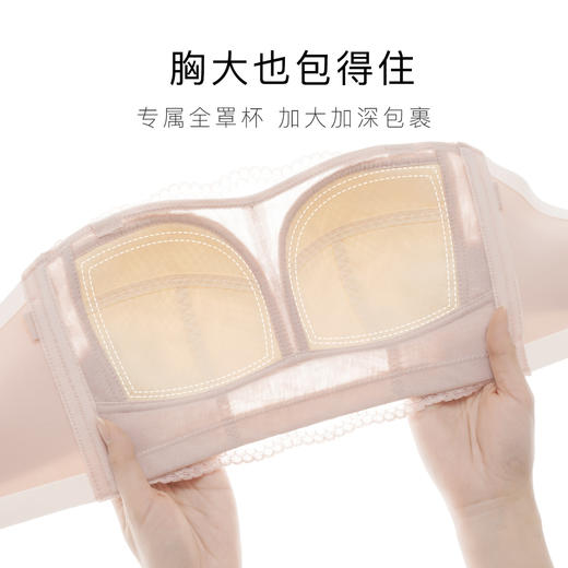 大胸防滑不掉抹胸款无肩带内衣女舒适薄杯收副乳无钢圈文胸罩杏花影疏 商品图4
