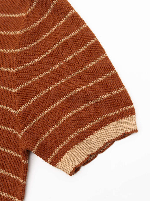 COCO ZONE”大地色“莱塞尔天丝亚麻条纹短袖针织衫休闲百搭圆领上衣CC2B0850 商品图5