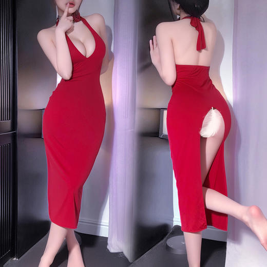 霏慕法式名媛深V露臀连衣裙6247 商品图0