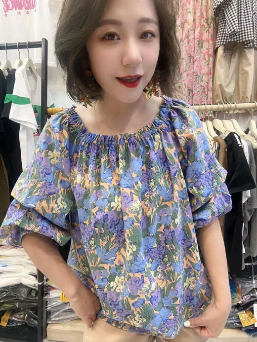 水淼商场同款夏季新品时尚清凉薄款碎花T恤小衫宽松显瘦大码女装8809 商品图4