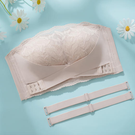 大胸防滑不掉抹胸款无肩带内衣女舒适薄杯收副乳无钢圈文胸罩杏花影疏 商品图1