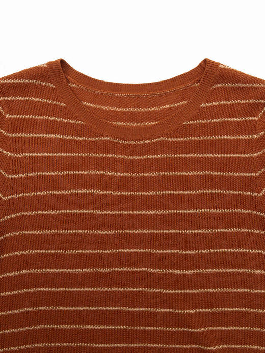 COCO ZONE”大地色“莱塞尔天丝亚麻条纹短袖针织衫休闲百搭圆领上衣CC2B0850 商品图4